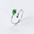 New Cute Design S925 Sterling Silver Elegant Enamel Leaf Finger Ring Women J8680