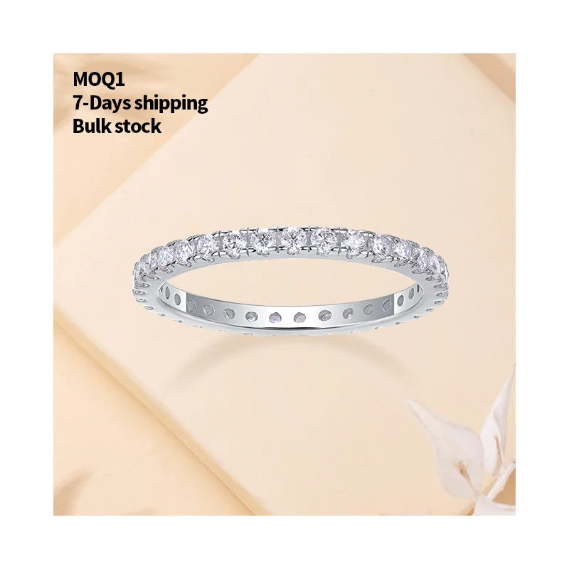 1 PCs to Customization Fine Jewelry S925 Sterling Silver Micro Pave 2MM Moissanite Eternity Band Ring Ladies Engagement Ring