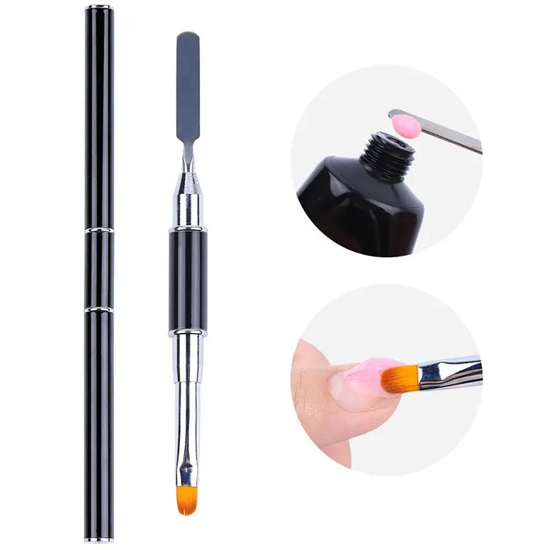 Nylon Double-Sided Nail Art Brush Spatula Poly Gel Pen with Manicure Tip Extension Acrylic Builder Gel Brush