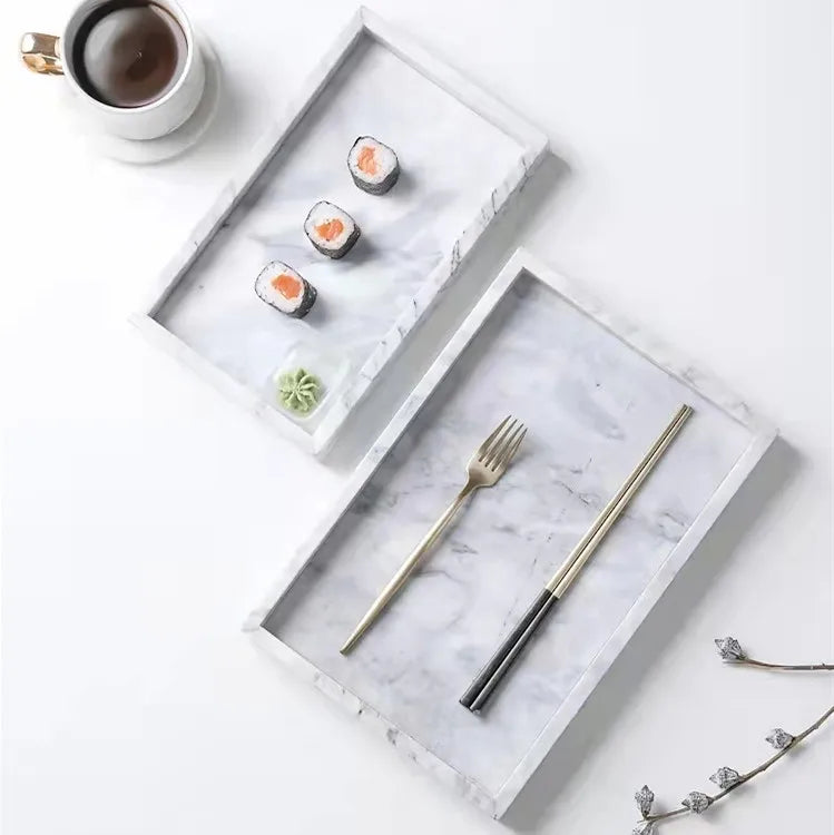 Wholesale Lava Stone Marble Decorative Tray Rectangle Jewellery Marble Bathroom Bath Shower Tray Storage Breakfast Wedding Tray