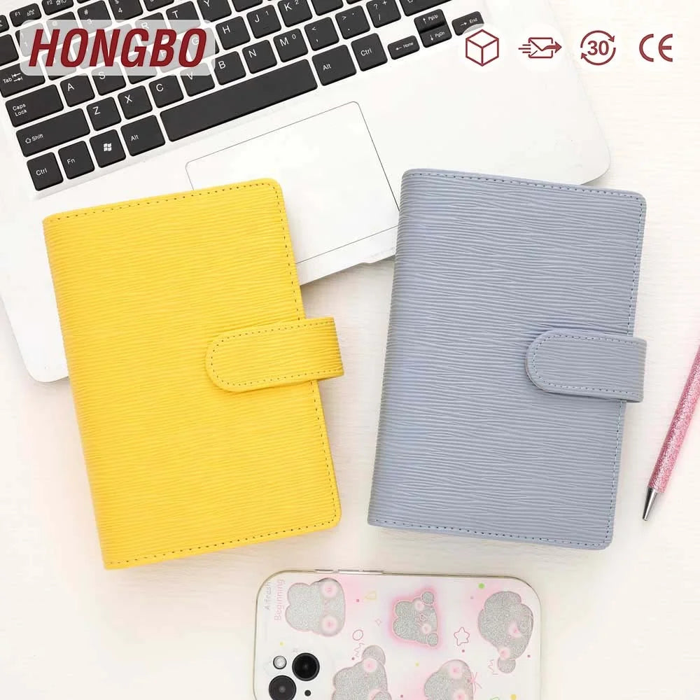 Hongbo Best Selling Custom Eco-friendly 27-Color Saffiano Epi Leather 6-Ring Loose Leaf A6 Budget Binder Planner for Notebook