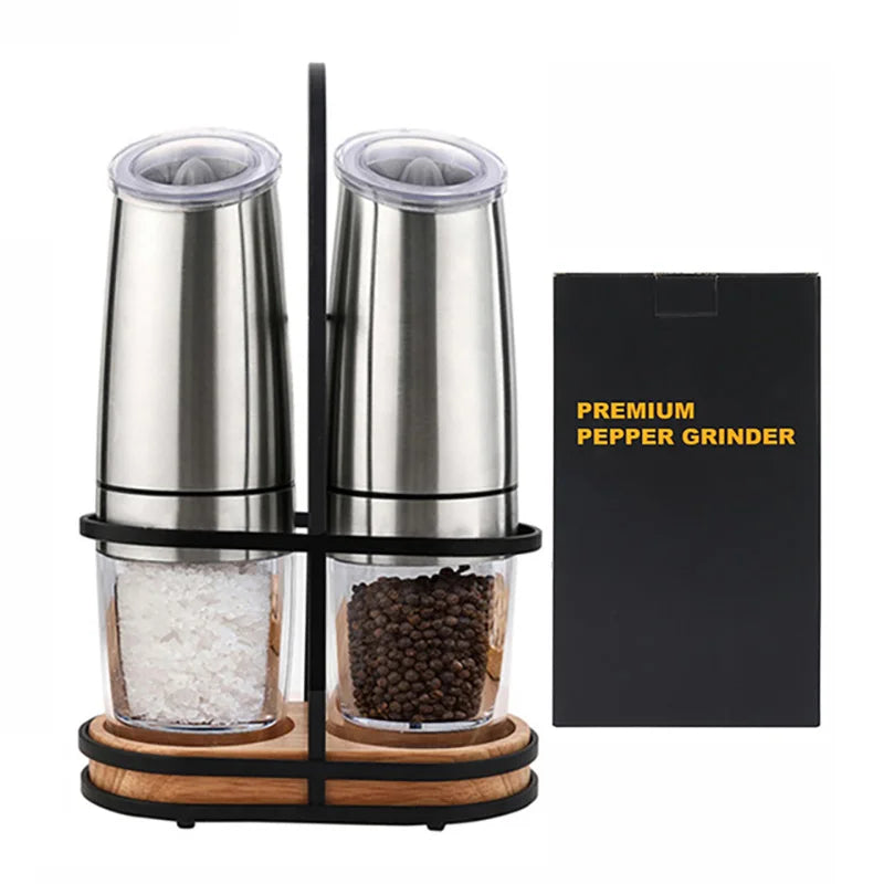 Stainless Steel Automatic Adjustable Coarseness Salt Pepper Mill Rechargeable Electric Salt and Pepper Grinder Set