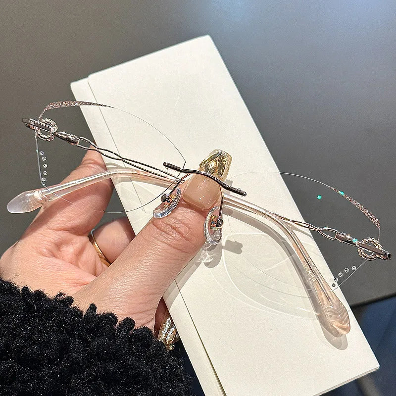 Luxury Design Rimless Myopia Anti-Blue Light Fashion Flat Glasses Frame MegaBDM
