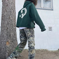 OEM Clothing Manufacturers Custom Logo Green Hoodie Heavy Weight Cotton Hem Raw Edge Cropped Hoodies Men