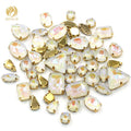 Wholesale White AB Mocha AB Color Mixed Shape Sewn Rhinestones With Golden Claws for Decoration