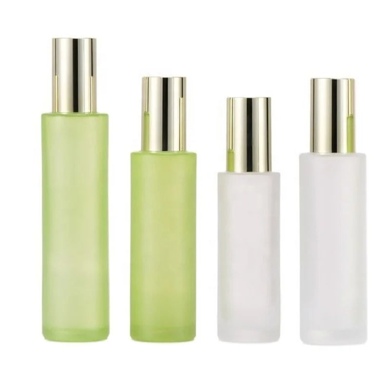 20ml~120ml Facial Water Bottle Clear Frosted Green Glass Pure Dew Serum Oil Liquid Toner Water Bottle Light Gold Screw Lid