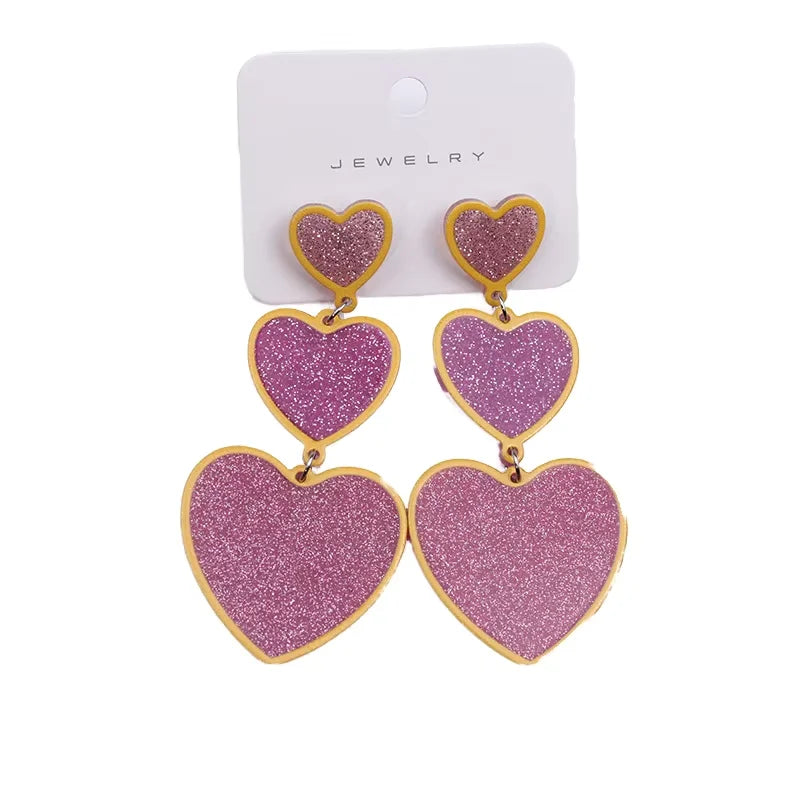 Trendy Sweet Colored Acrylic Heart-shaped Pendant Stud Earrings for Women Eardrop Jewelry