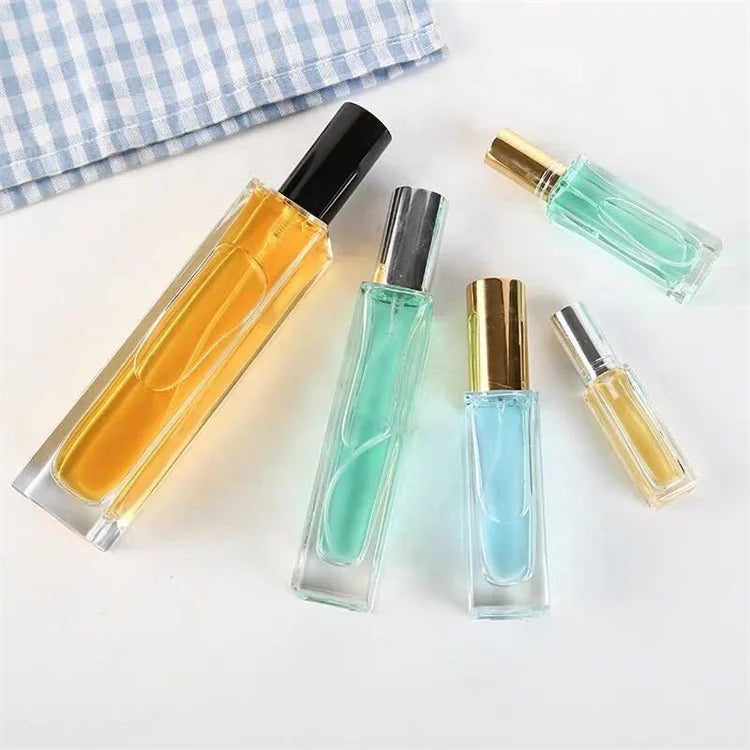 Free Sample Mini 5ml 10ml Clear Glass Perfume Bottle Square Design with Screw Cap for Sampling Screen Printing Surface