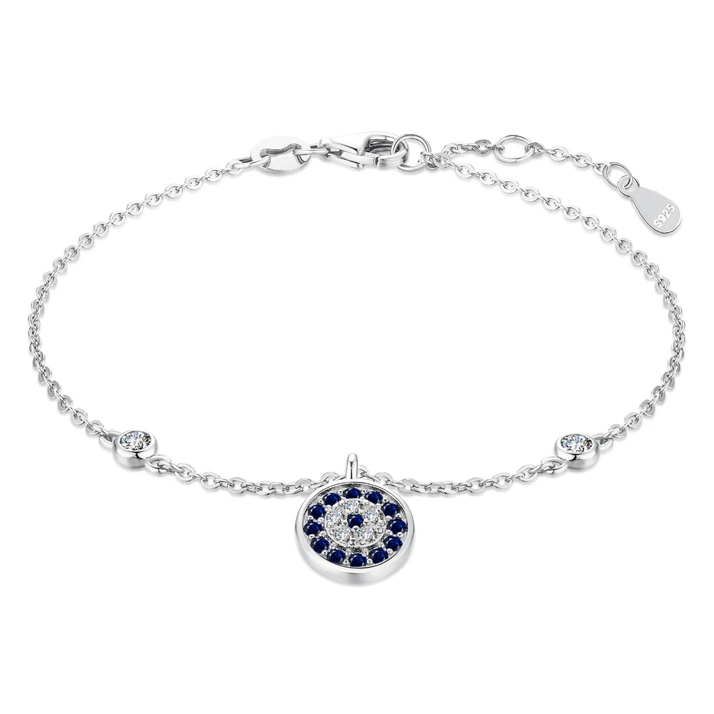 Dylam Women Wholesale Custom Cubic Zirconia Bracelets Adjustable Blue Devil Eye 925 Sterling Silver Bracelet for Women Jewelry