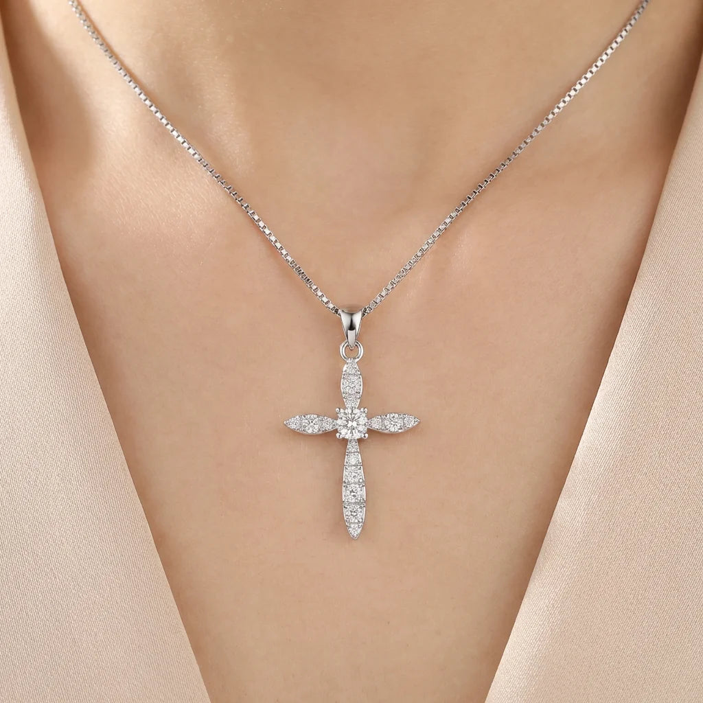 Wholesale Charm Pendants Rhodium Plated Cubic Zirconia Cross Christian God Retro 925 Sterling Silver Fine Jewelry Unisex