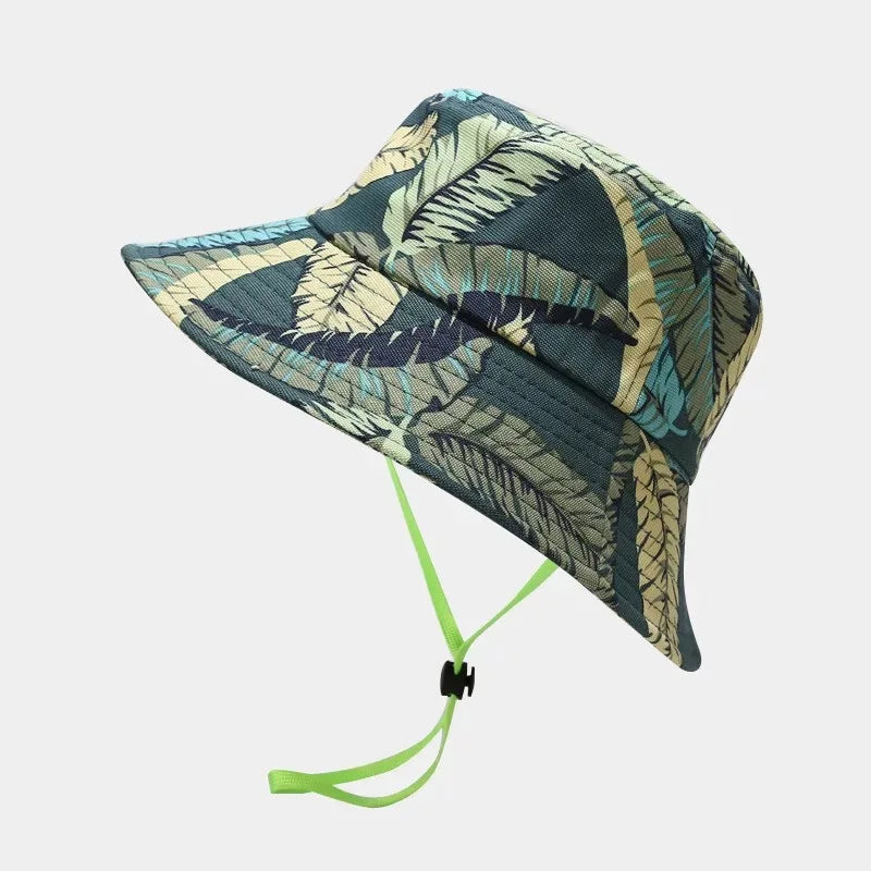 Wholesale New Tropical Rain Forest Palm Floral Plants Print Fisherman Beach Hat Female Summer Outdoor Sun Shade Green Bucket Hat