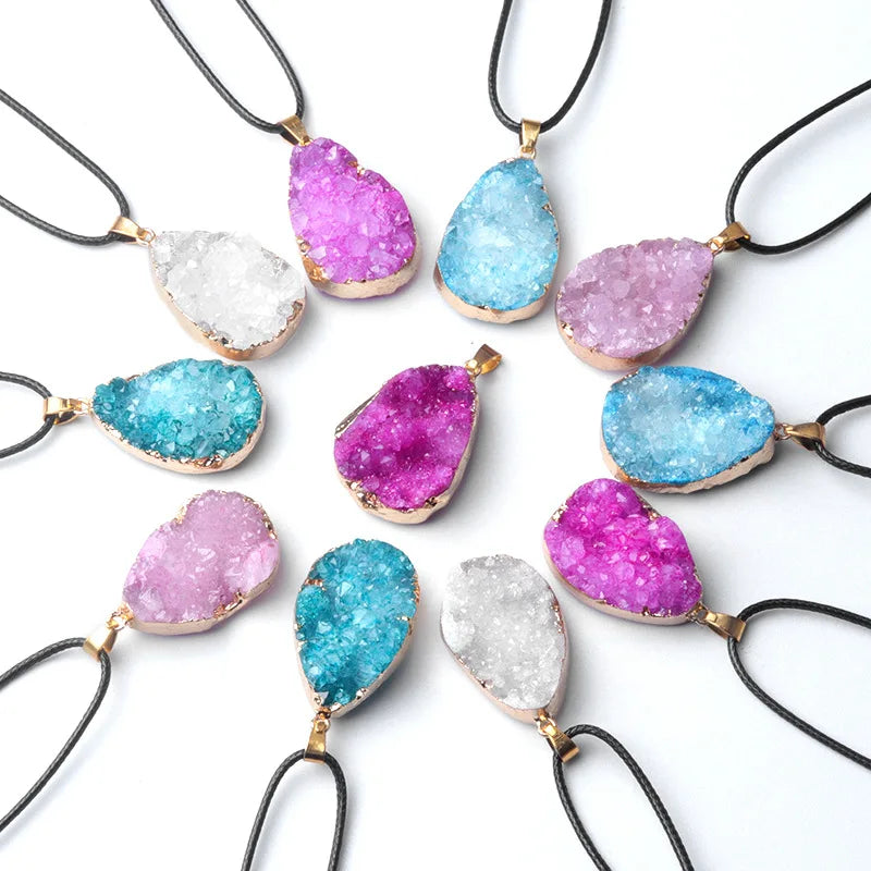 Fashion Irregular Raw Stone Crystal Necklace Healing Natural Stone Pendant Druzy Necklace Jewelry