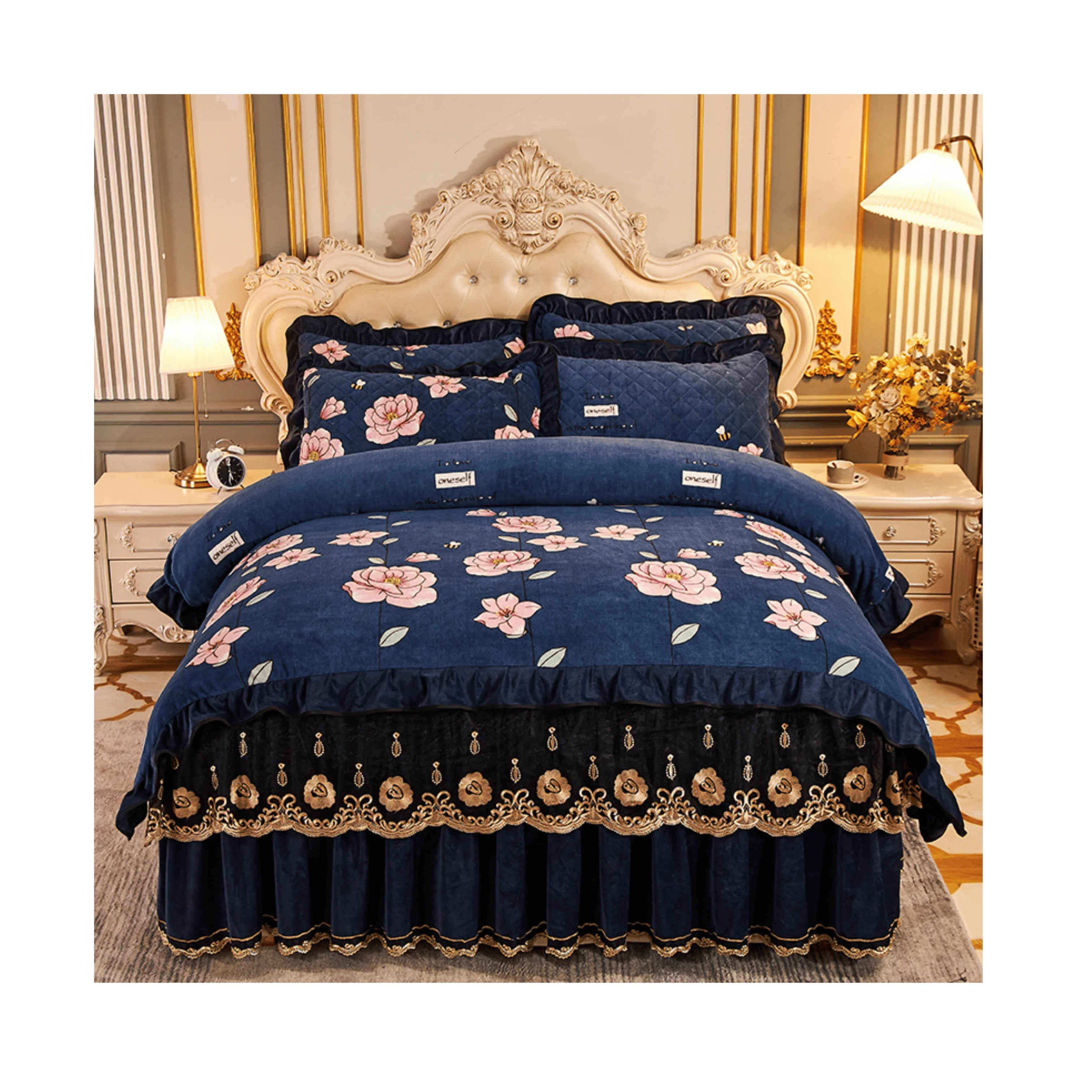100% Polyester Bedsheet Set Soft Flannel Milk Velvet Printed Sheets Set