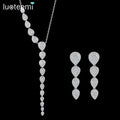 LUOTEEMI Water Drop Earring Accessory Brand Pendant Necklace Cz Wedding Earing Set Luxury Designer Jewelry