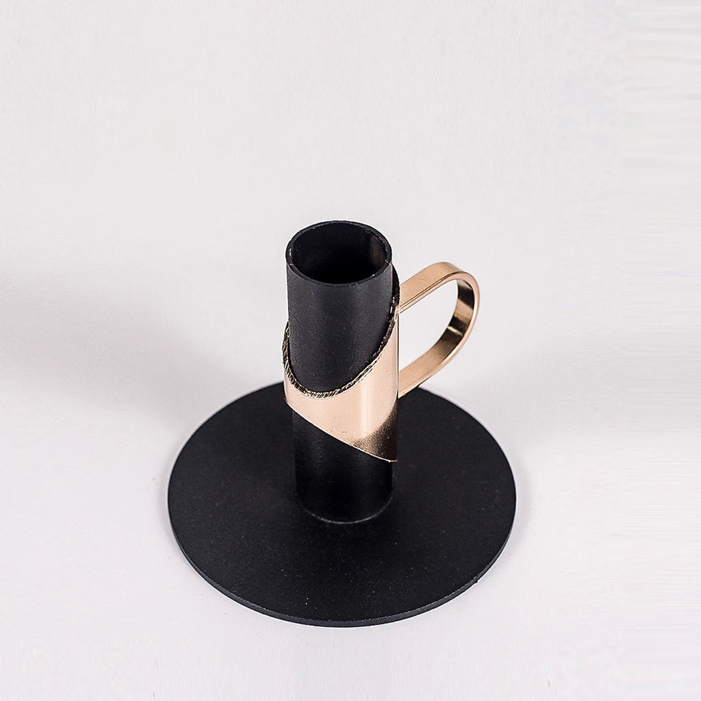 Hot Sale Luxury Simple Home Decoration Black Gold Grip Cylinder Metal Candlestick Holder