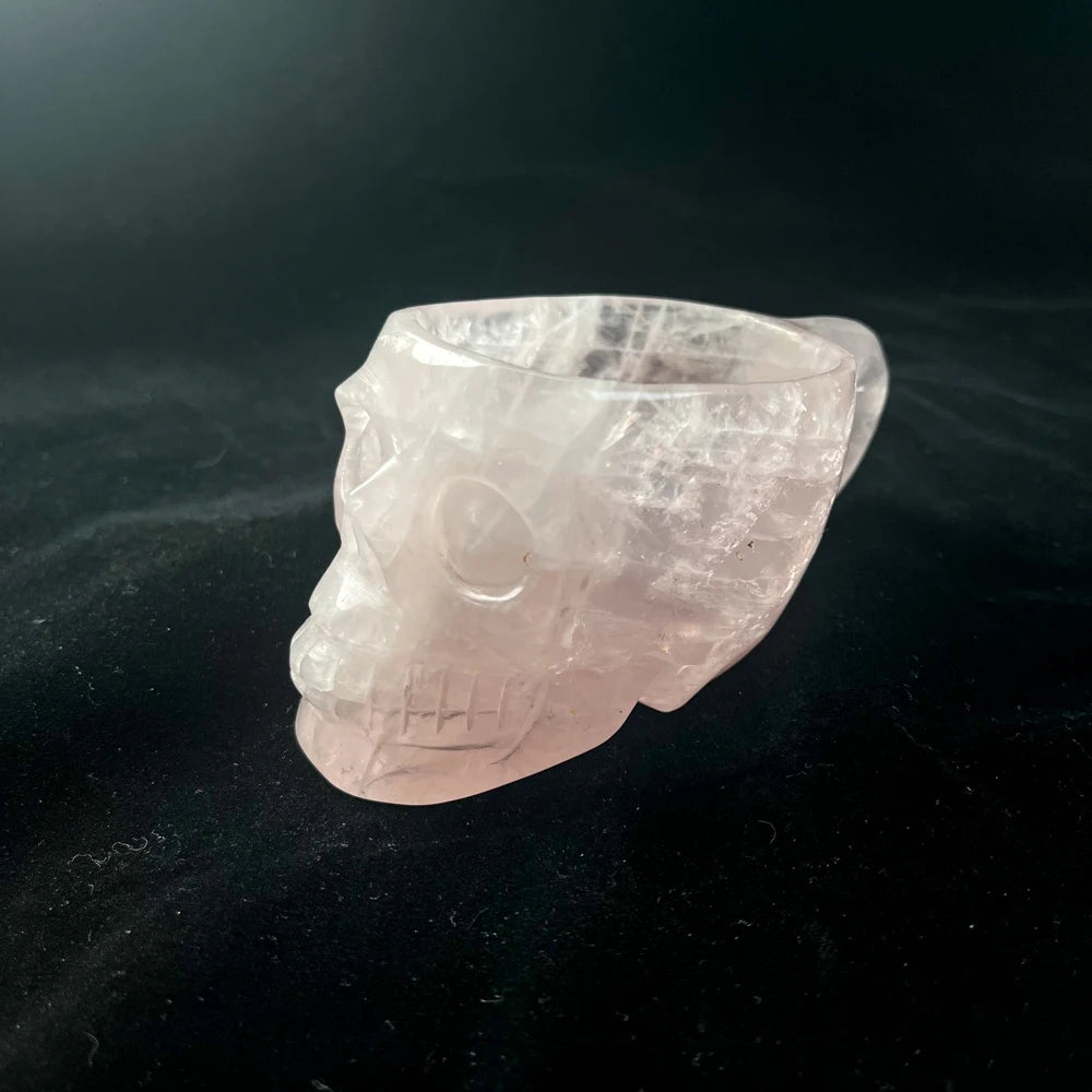 Natural Rose Clear Quartz Skulls Shape Design Mug Crystal Cup With Handle Hand Carved Coffee Tea Cup for Gift