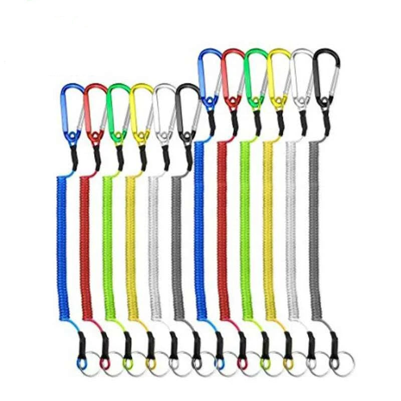 Fishing Lanyard Stretchy Spiral Keyring Carabiner Retractable Coil Keychain Stainless Spring Metal Bottle Opener Loss-proof