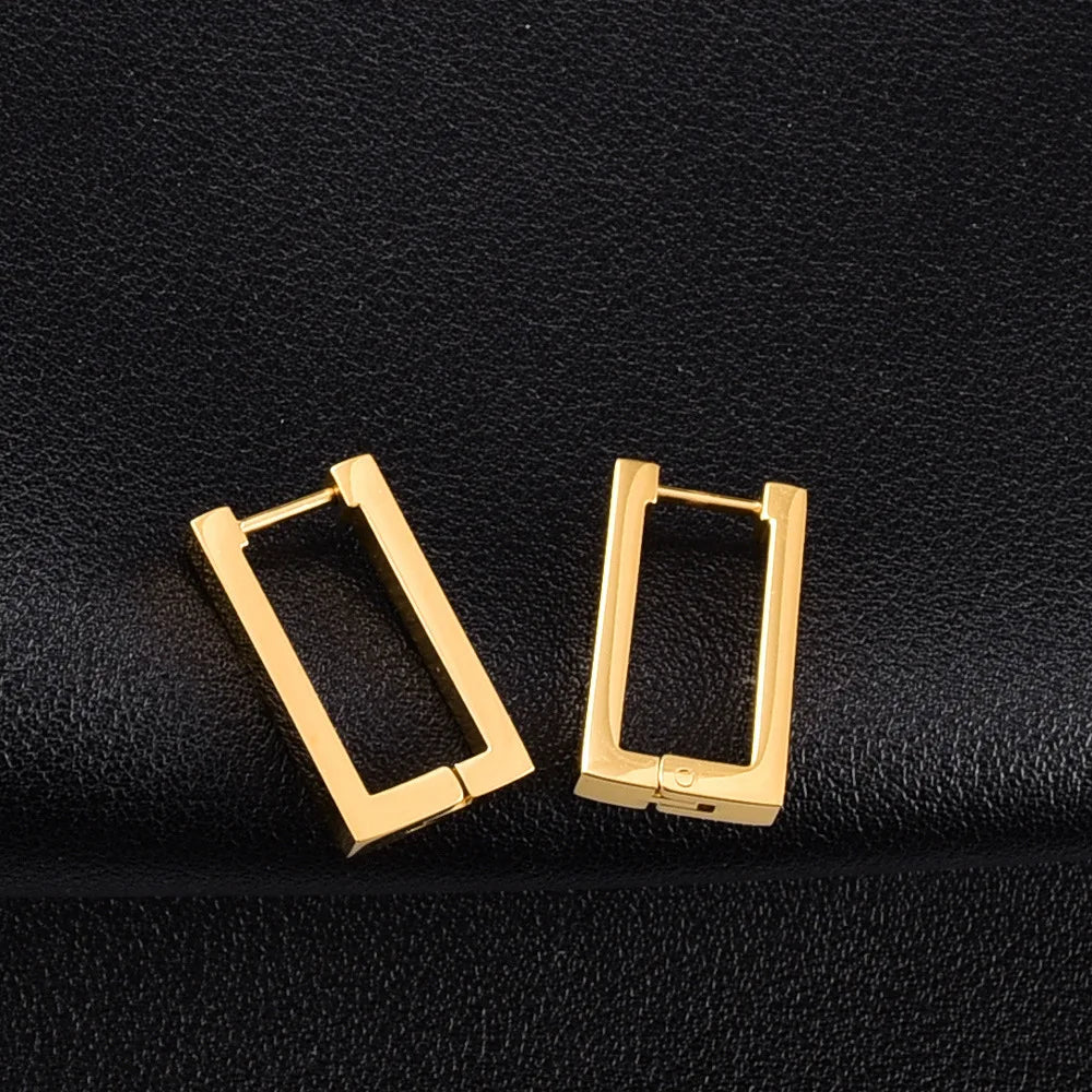 Wholesale Trendy Stainless Steel Plated 18K Gold Geometric Hoop Earrings for Women-Wedding Engagement Gift Hypoallergenic