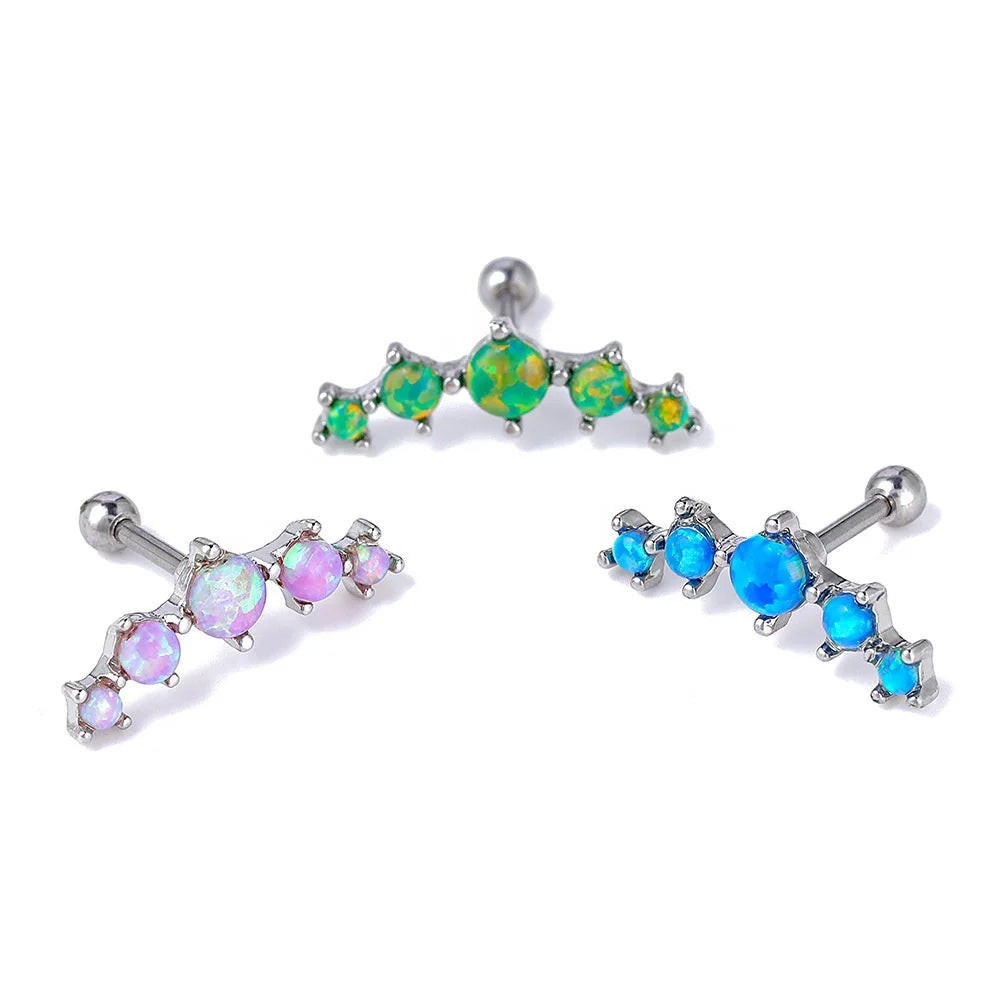 Stainless Steel Titanium Opal Cubic Zirconia Stud Earrings Fashion Jewelry Body Ear Bone Nail Piercing Jewelry