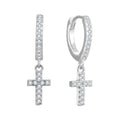 925 Sterling Silver Gold Plated Huggie CZ Cross Minimal Jewelry Earrings