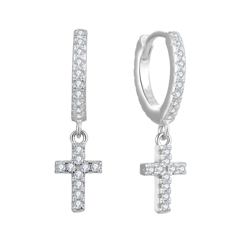 925 Sterling Silver Gold Plated Huggie CZ Cross Minimal Jewelry Earrings