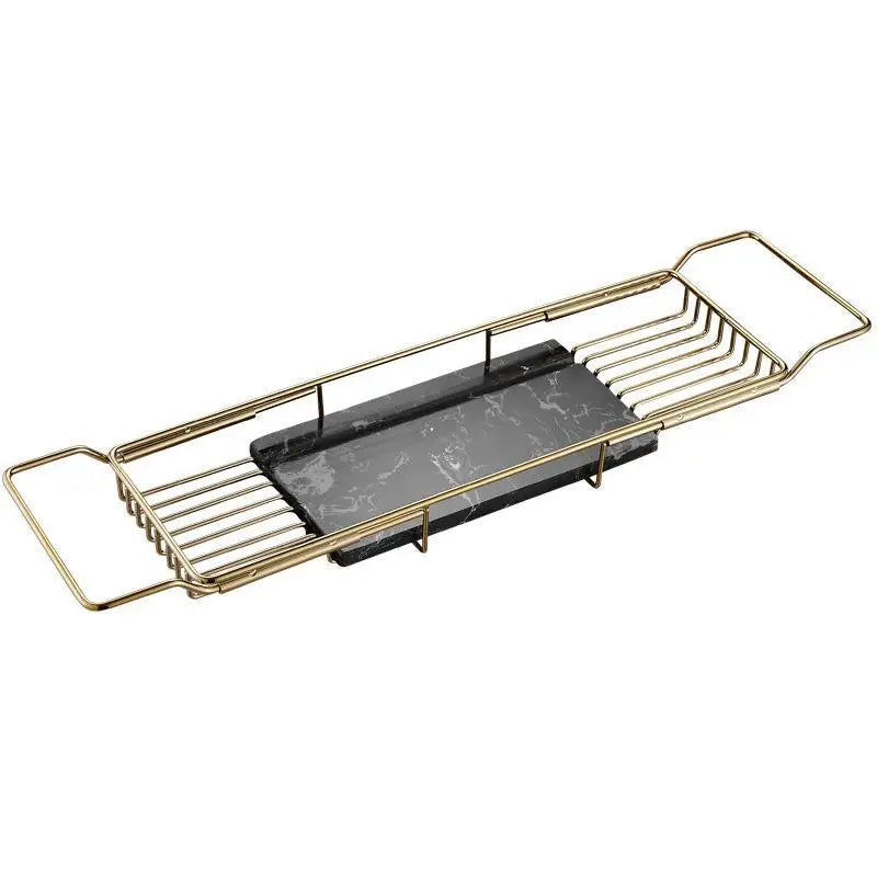 Luxury Removable Marble Board 304 Stainless Steel Expandable Shower Bathtub Racks Tray Caddy Organizer Metal Shower Organizer