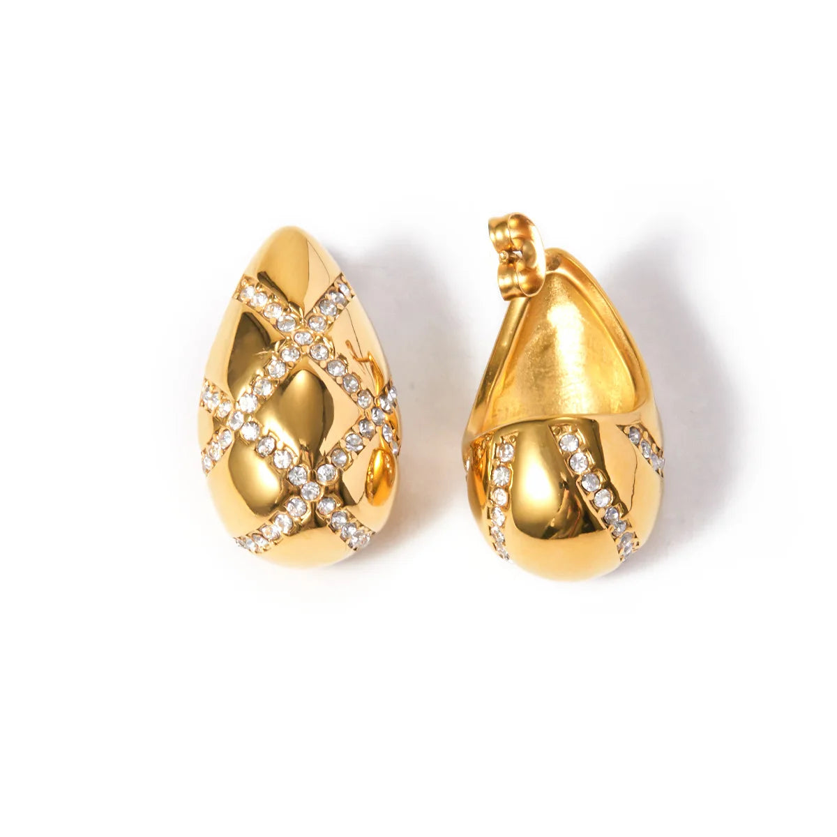 Minimalist 18K Gold Plated Stainless Steel Rhombus Zircon Drop Earrings Trendy Fashion Jewelry for Women