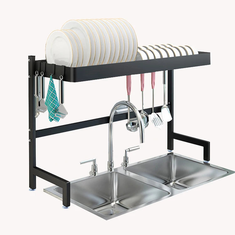2 Tier Double Metal Dish Drying Rack Powder Coated Home Kitchen 60CM Standing Storage Holders Sink Dish Rack