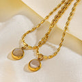 Nabest Stainless Steel Circle Cat Eyes Stone Pendant Necklace French Choker Women 18K Gold Plated Simple Necklace Jewelry