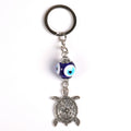 Antique Sliver Alloy  Cute Turtle Pendant with Blue Glass Turkish Evil Eye Bead of Key Chain Hanging