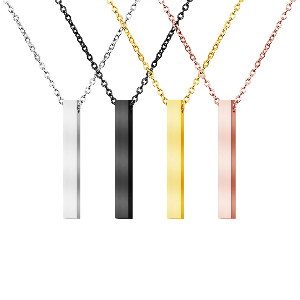 Customized Stainless Steel LOGO Name Engraved Blank Rectangle Bar Pendant Necklace