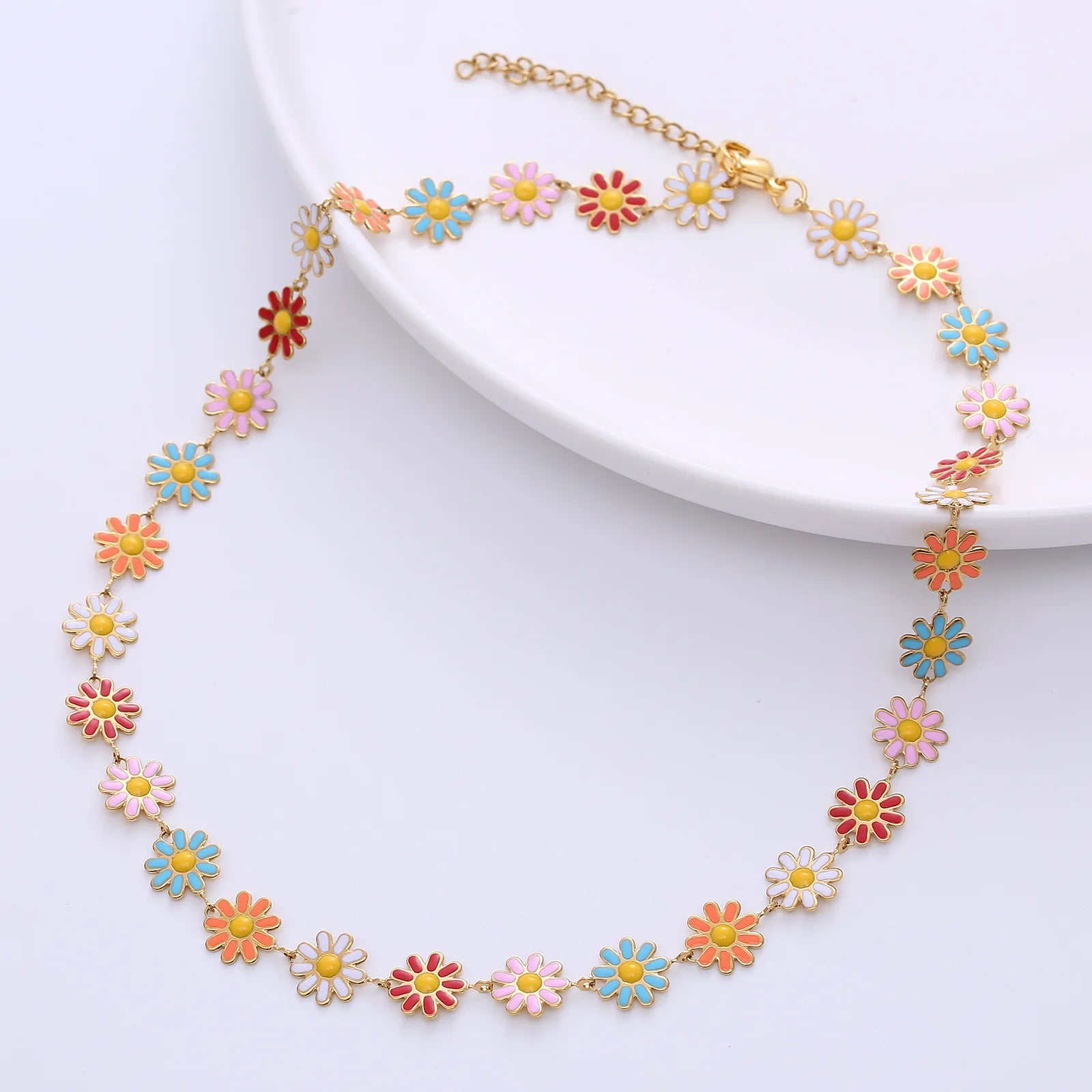 Bohemia Jewelry Stainless Steel Enamel Hawaiian Flower Choker Necklace