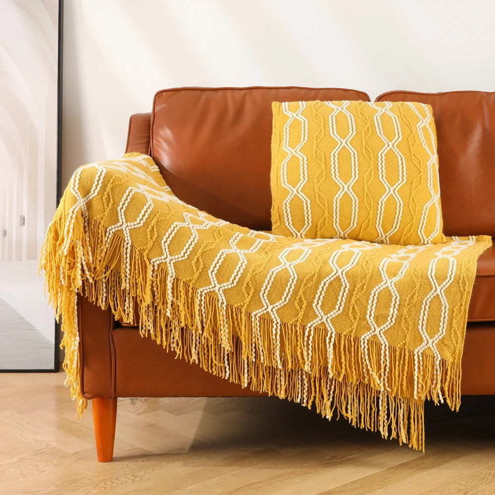 Amity Bohemian Tassels Blankets Knitted Bed Blankets Throw Blankets for Sofa Couch Bed Decorative