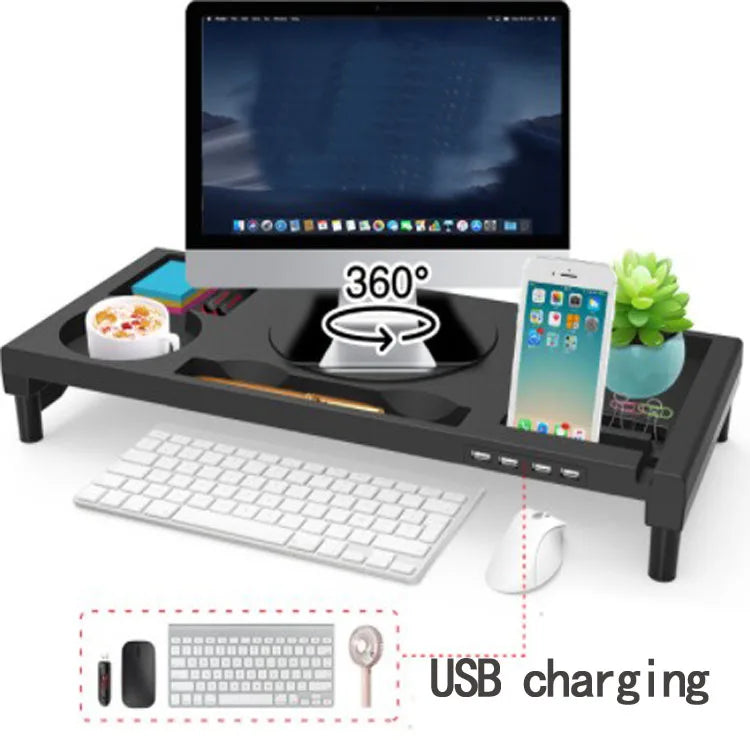 ABS 360 Rotation Monitor Computer Stand Riser with Drawer Storage Holder USB Interface for Computer Laptop with CE