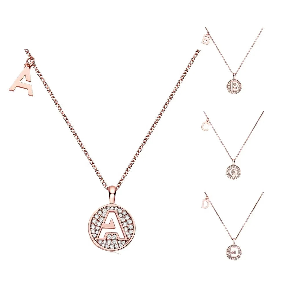 Personality Abiding A-Z Initial 26 Alphabet 925 Sterling Silver Rose Gold Plated Letter Name Pendant Necklace for Women Girls