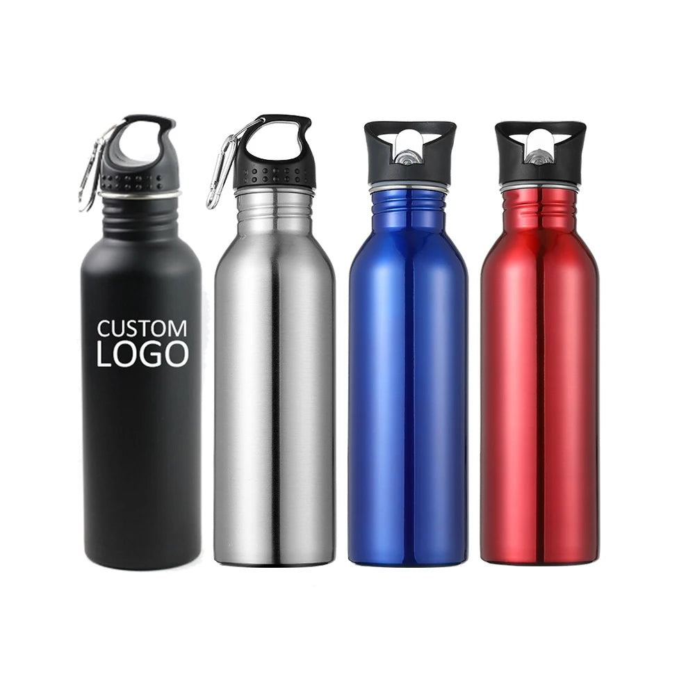 750ml/24oz Stainless Steel Wide Mouth Water Bottle - Custom Logo & Interchangeable Straws