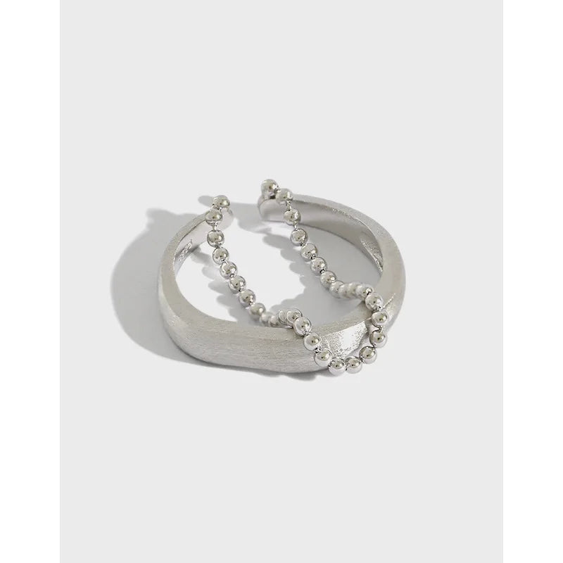 Unique Simple Design S925 Sterling Silver Round Bead Chain Brushed Double Layer Ring for Women HJZ551