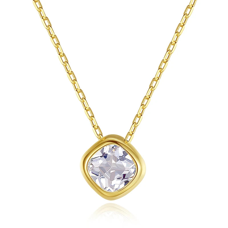CZCITY High Quality Rhombic Pendant Necklace CZ Stone Pendant for Women Jewelry 925 Silver Necklaces