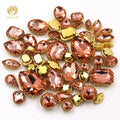 HFour New 3D Water Red Glass Mixed Crystal Loose Sew-on Flatback Rhinestones 9 Facets Mixed Shapes Golden Lace Claw Dress