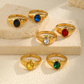 New Arrival 18K Gold Plated Stainless Steel Simple Ring Women's Trendy Oval Black Zircon Wedding Ring Tarnish-Free PVD Jewelry