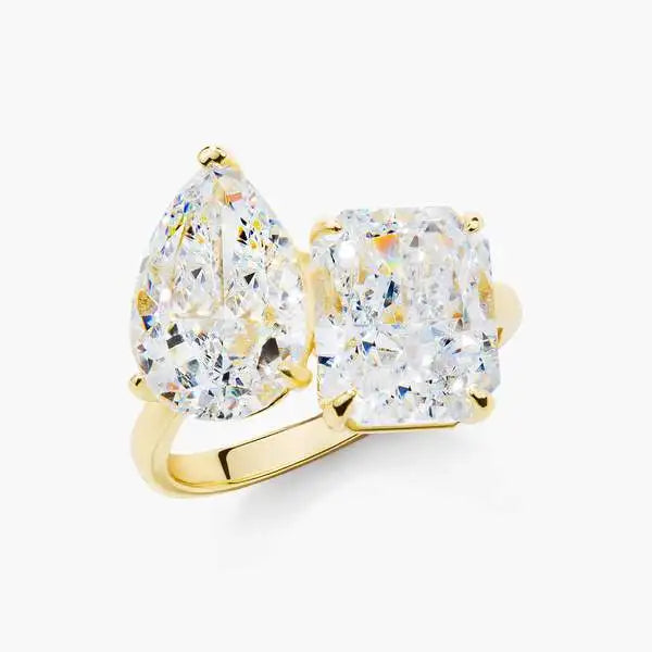 5A 8A Quality White Cubic Zircon Prong Setting 18K Gold Big Two Stone Engagement Women Fine Wedding Rings