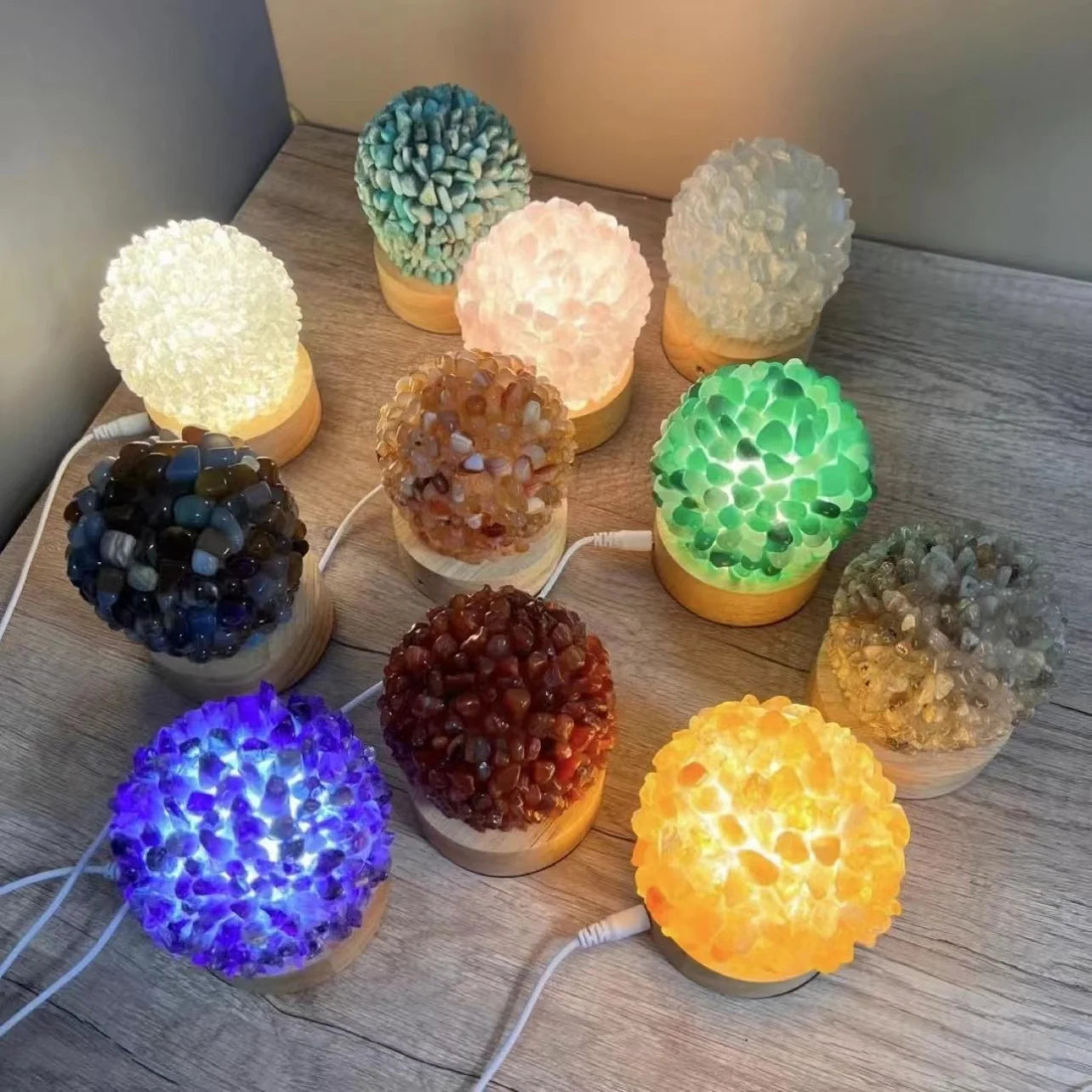Natural Crystal Craft Table Lamp Crushed Stone Agate Amethyst Crushed Stone Rose Quartz Light