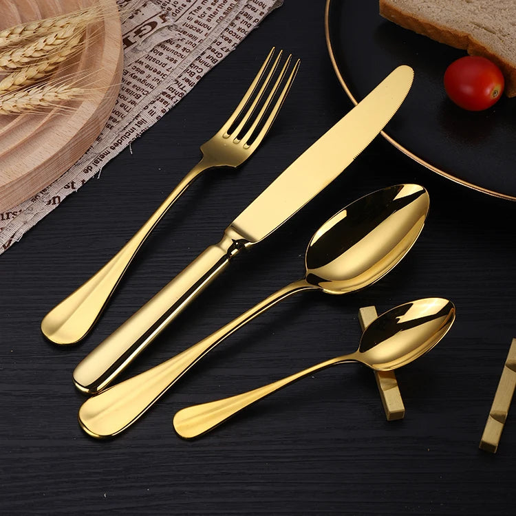 Thick Dishwasher Safe Luxury Gold Plated Stainless Steel 18/10 Flatware for Back to School Classic Style Antique Finish