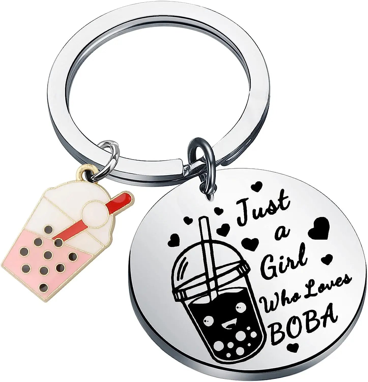 Boba Milk Tea Keychain Pink Metal Enamel Key Chains Women Gifts Pendant Fueled by Bubble Tea Keyring Sister Best Friend Keychain
