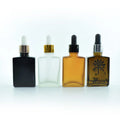 Black Clear Square Glass 15ml Dropper Bottle 30ml 50ml 100ml Amber Flat Shoulder Rectangle Body Essential Hair Oil Bottle