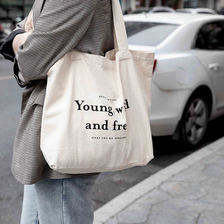 Wholesale Custom Printed Cotton Canvas Tote Bag Small and Large Sizes with Letter Pattern Personalized Logo