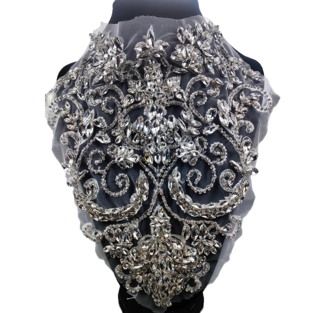 Wholesale Luxury Handmade Rhinestone Lace Appliques Bling Sew-On Beaded Crystal Glass Accessories Gowm Bridal Dresses DP06