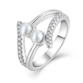 Unique Korean Fashion Jewelry Elegant Double Layers Pearl 925 Sterling Silver Ring Women Jewelry