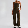 Women's Lightweight Breathable Summer Activewear Slim Camisole Top with Elastic Waist Flared Pants 2-Piece Outfit for Yoga Sets