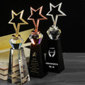 Gold Silver Bronze Metal Star on Black and Clear Base Crystal Glass Awards Trophy MH-J0015